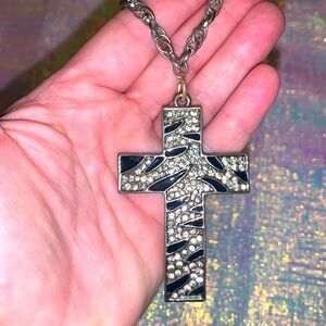 Elegant Costume Statement Black/Crystal Cross Necklace